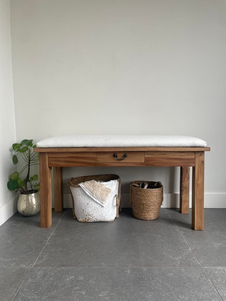 Sidetable/halbankje van massief teakhout, Ophalen, 100 tot 150 cm, Teakhout, Zo goed als nieuw