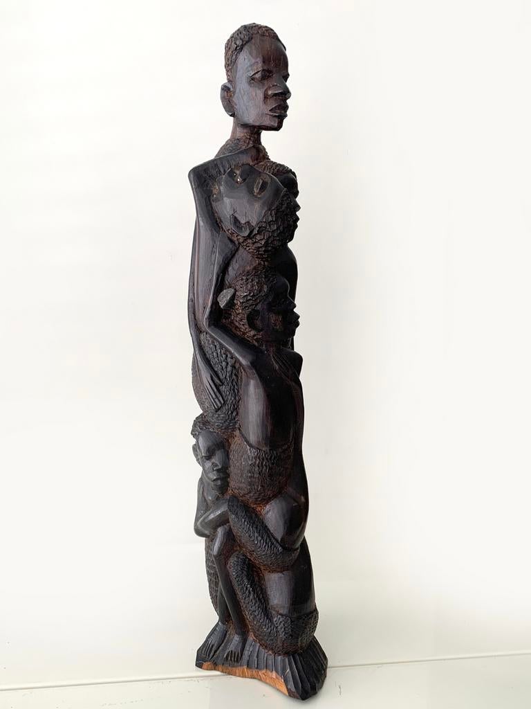 Vintage Makonde 'Stamboom' sculptuur, 40 cm, Ophalen of Verzenden, Handgemaakt, 20 - 50 cm, Hout