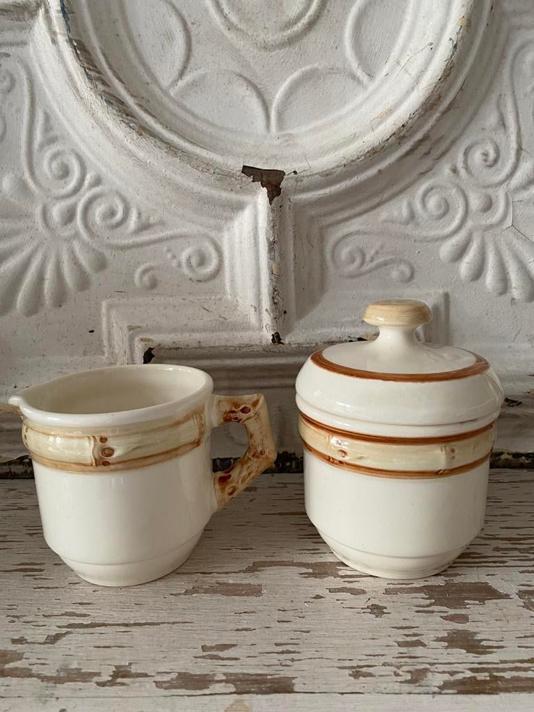 Gien France suikerpot en melkkan bamboe, Ophalen of Verzenden, Zo goed als nieuw, Overige stijlen, Overige typen