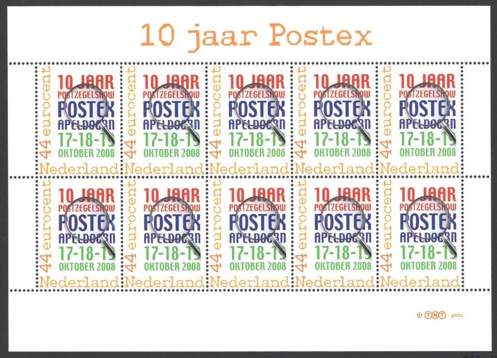 Postzegelbeursvelletje Postex 10 jaar 2008 (3), Postzegels en Munten, Postzegels | Nederland, Postfris, Na 1940, Ophalen of Verzenden