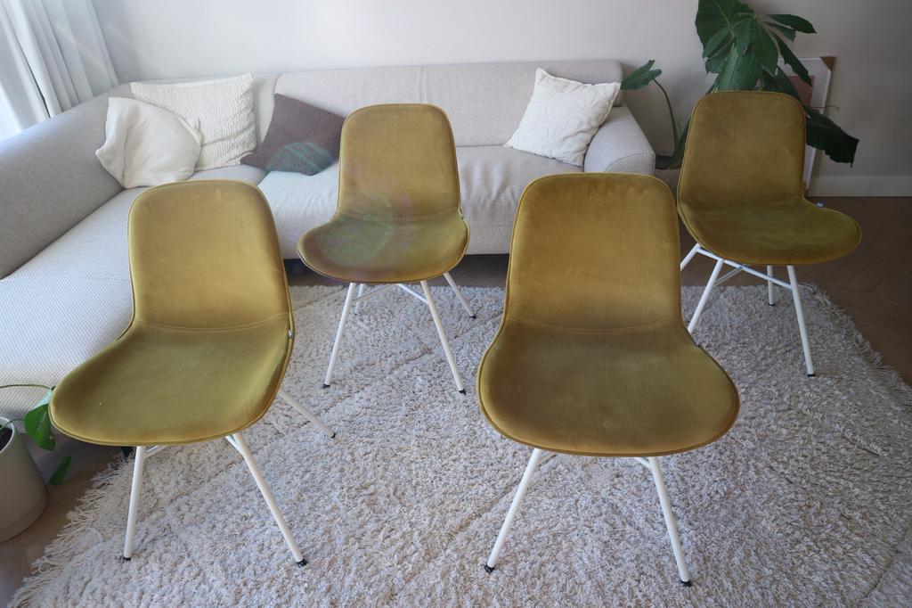 Blatt stoelen velvet mosterdgeel, Huis en Inrichting, Stoelen, Ophalen, Zo goed als nieuw, Twee