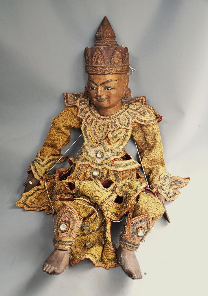 Vintage Thaise marionet 95 cm – houten hoofd - ca 1980, Ophalen of Verzenden