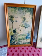 Antiek schilderij lijst prent kinderen schommel blauw, Ophalen