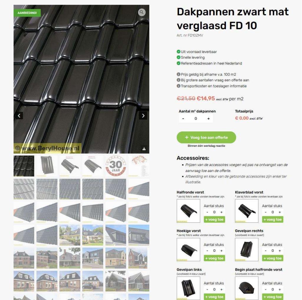 € 14,95 per m2  Gebakken dakpannen FD 10 zwart mat verglaasd, Niet ingevuld, Steen of Klei, Verzenden, Zwart
