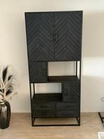 Visgraat opbergkast zwart mango hout met metaal., Ophalen, Zo goed als nieuw