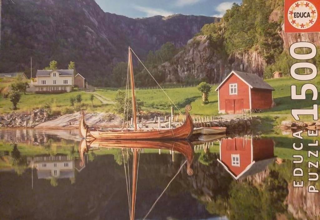 Educa , Noors fjord met boot, 1500 st., Ophalen of Verzenden, 500 t/m 1500 stukjes, Zo goed als nieuw, Legpuzzel