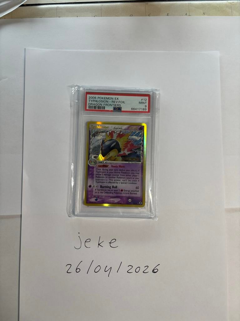 PSA 9 2006 Pokemon EX Dragon Frontiers Typhlosion Rev Foil, Ophalen, Zo goed als nieuw, Losse kaart, Foil