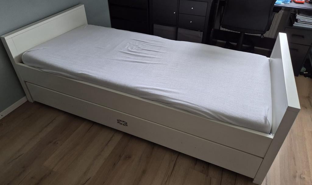 Bopita bed 90x200 met bedlade voor 2e matras of speelgoed, Ophalen, 90 cm, Eenpersoons, Wit