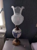 Antieke Tafellamp met Delfts Blauw en Melkglas, Ophalen