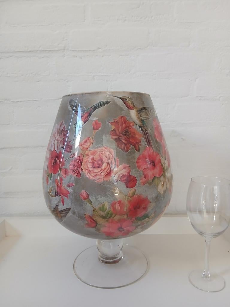 Sier glas groot met decoupage, Ophalen, Overige kleuren, Minder dan 50 cm, Glas
