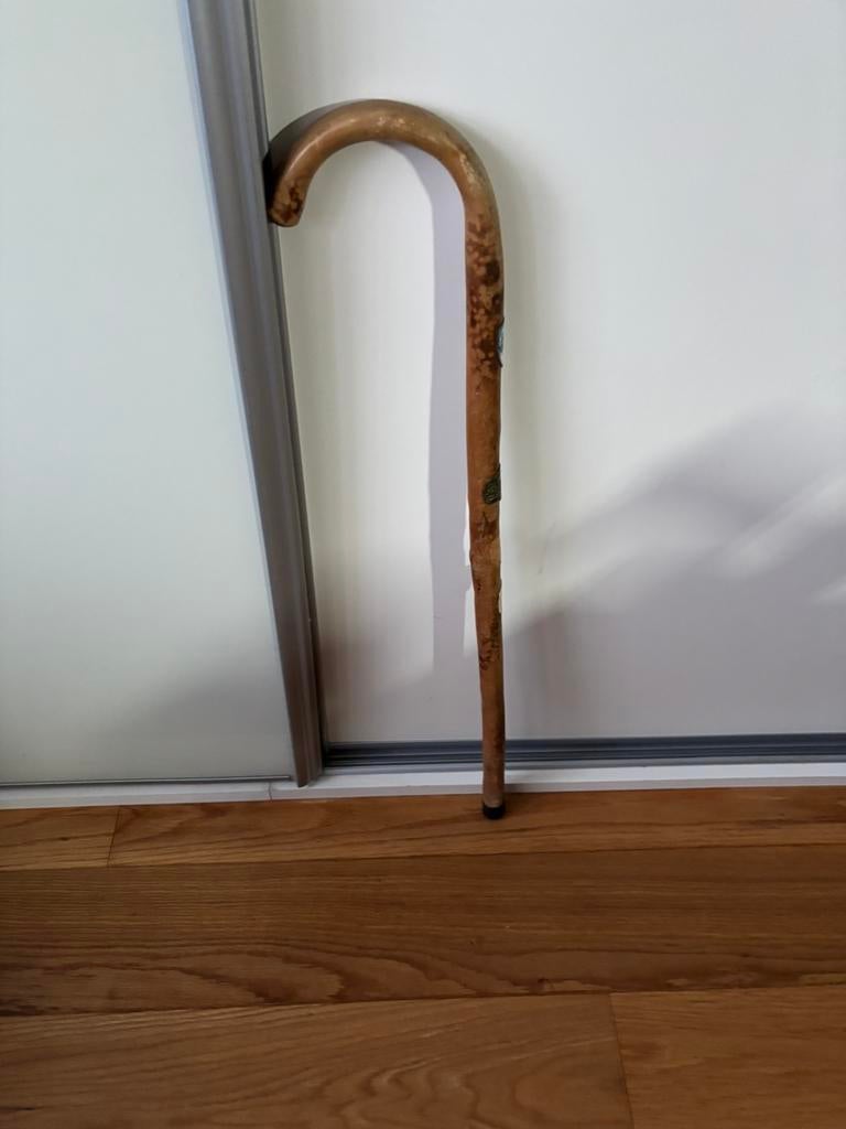 Oude wandelstok met emblemen, Ophalen of Verzenden, Gebruikt