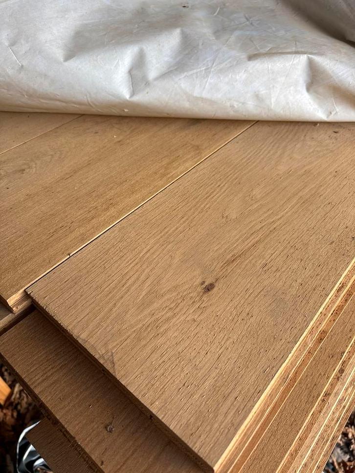 Houten vloerdelen, 23.5mm dik, 34 m2, Huis en Inrichting, Stoffering | Vloerbedekking, Gebruikt, Parket, Bruin, 25 tot 50 m², Ophalen