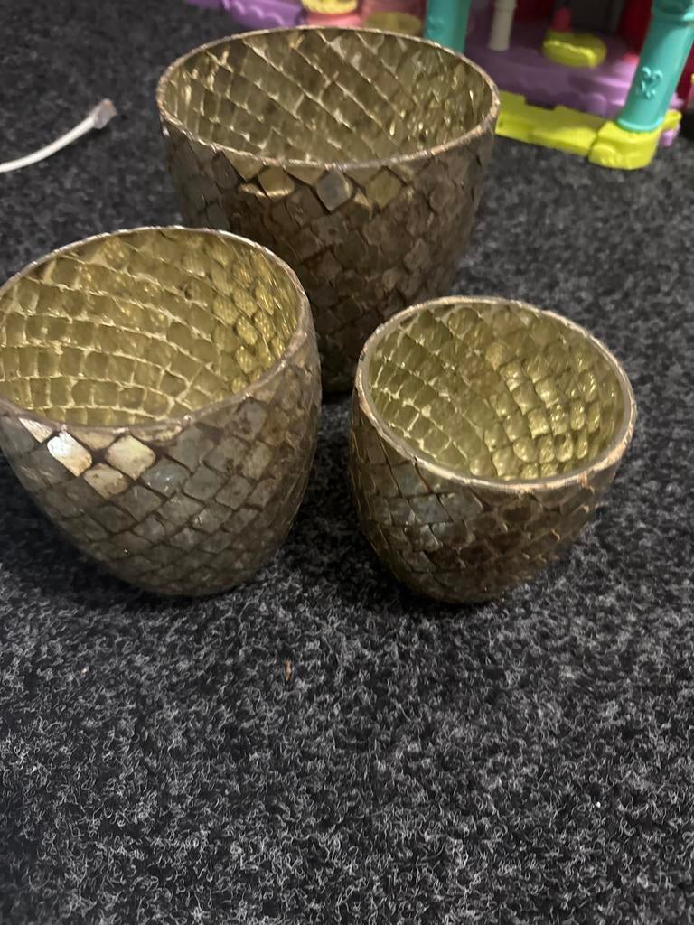 Set van 3 mozaïek theelichthouders/windlichten, Huis en Inrichting, Overige materialen, Gebruikt, Ophalen of Verzenden, Kandelaar