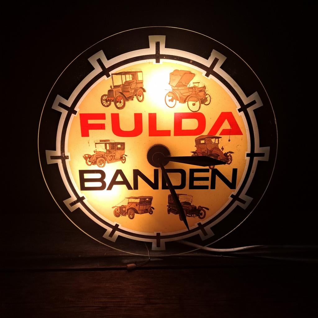 Fulda Vintage garage klokje, Verzamelen, Ophalen, Gebruikt, Reclamebord