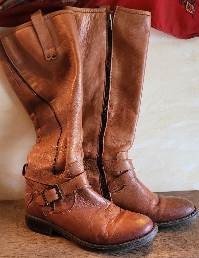 YKK Hoge, met bont gevoerde laarzen, platte hakken Maat 37, Kleding | Dames, Hoge laarzen, Bruin, Ophalen of Verzenden, Gedragen