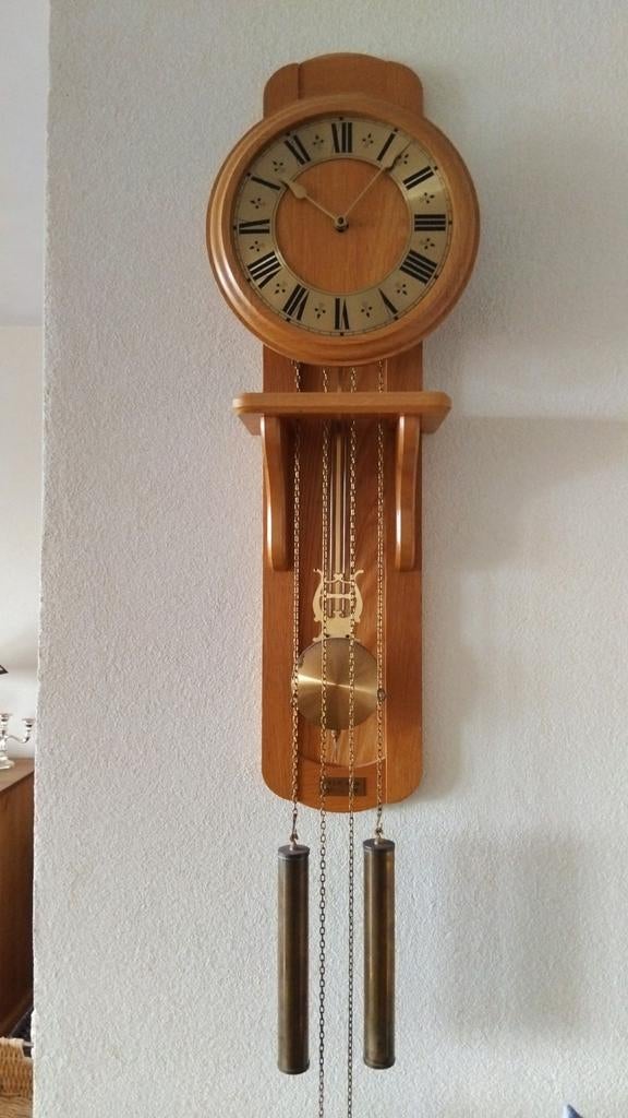 Klassieke houten wandklok met gewichten, Antiek en Kunst, Antiek | Klokken, Ophalen