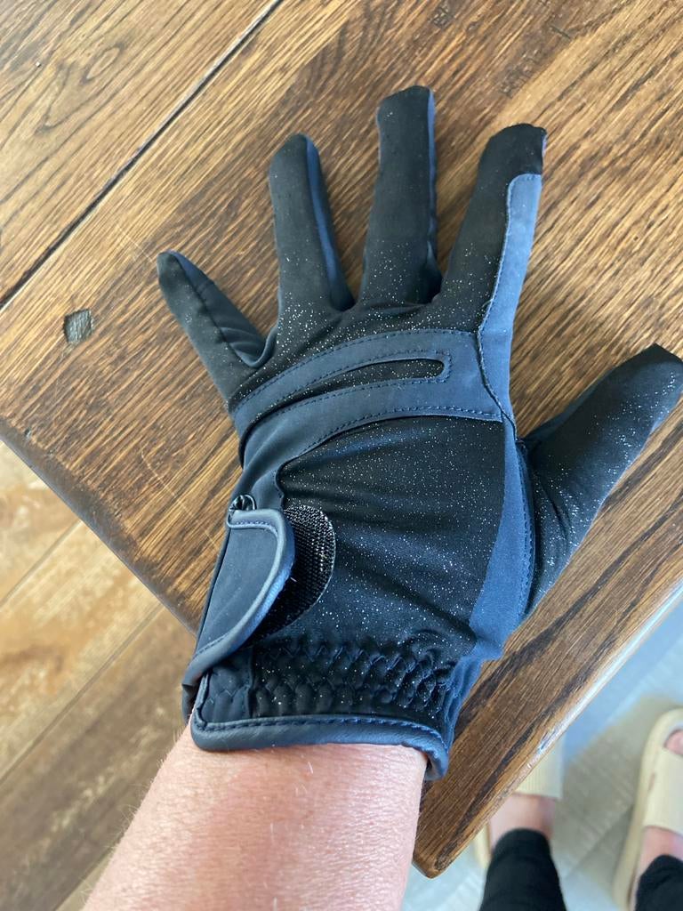 Mooie Epplejeck handschoenen donkerblauw met een glimmertje, Dieren en Toebehoren, Paardrijkleding, Ophalen, Zo goed als nieuw
