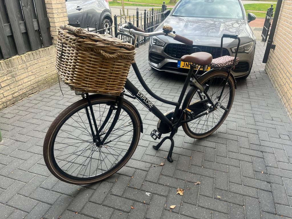 Explore Damesfiets 28 inch met mand en kinderzitje, Overige merken, Terugtraprem, Versnellingen, Ophalen of Verzenden