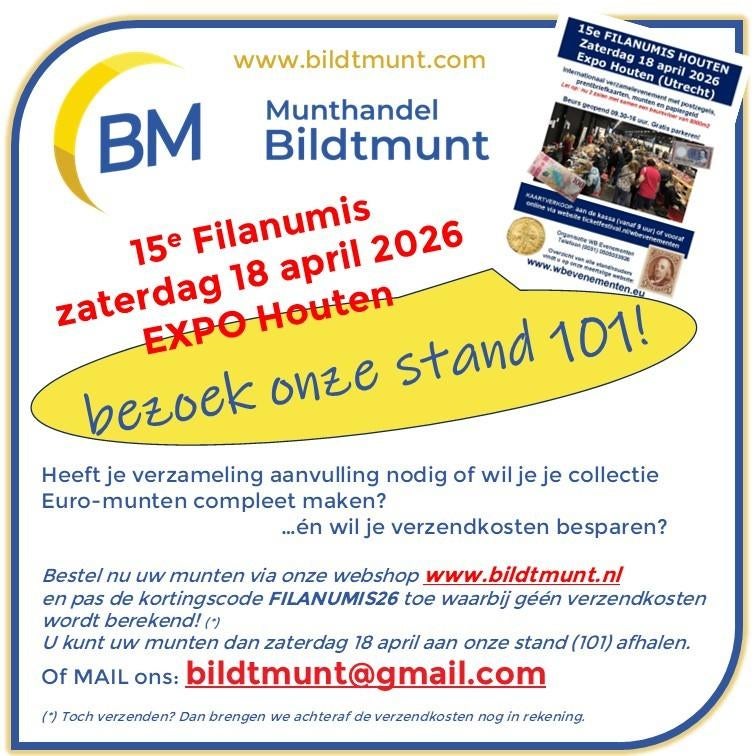 BILDTMUNT - FILANUMIS26 zaterdag 18 april 2026 EXPO Houten, Ophalen, Overige landen, 2 euro