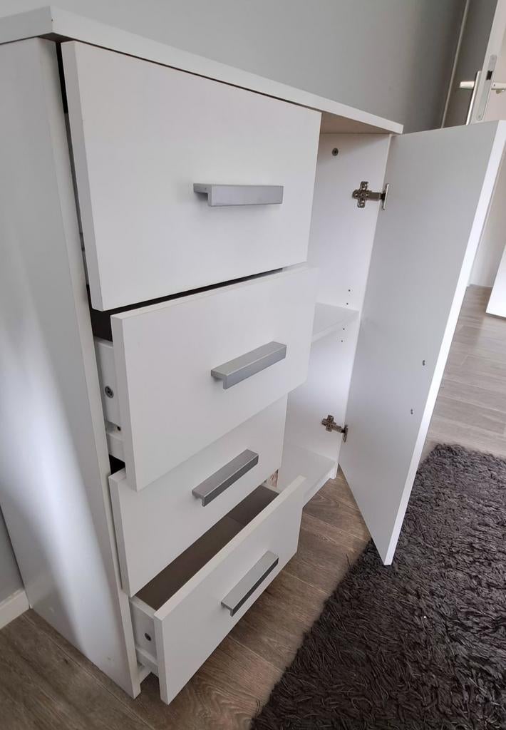 Witte ladekast met kastje, Ophalen, Kunststof, 100 tot 150 cm, 50 tot 100 cm