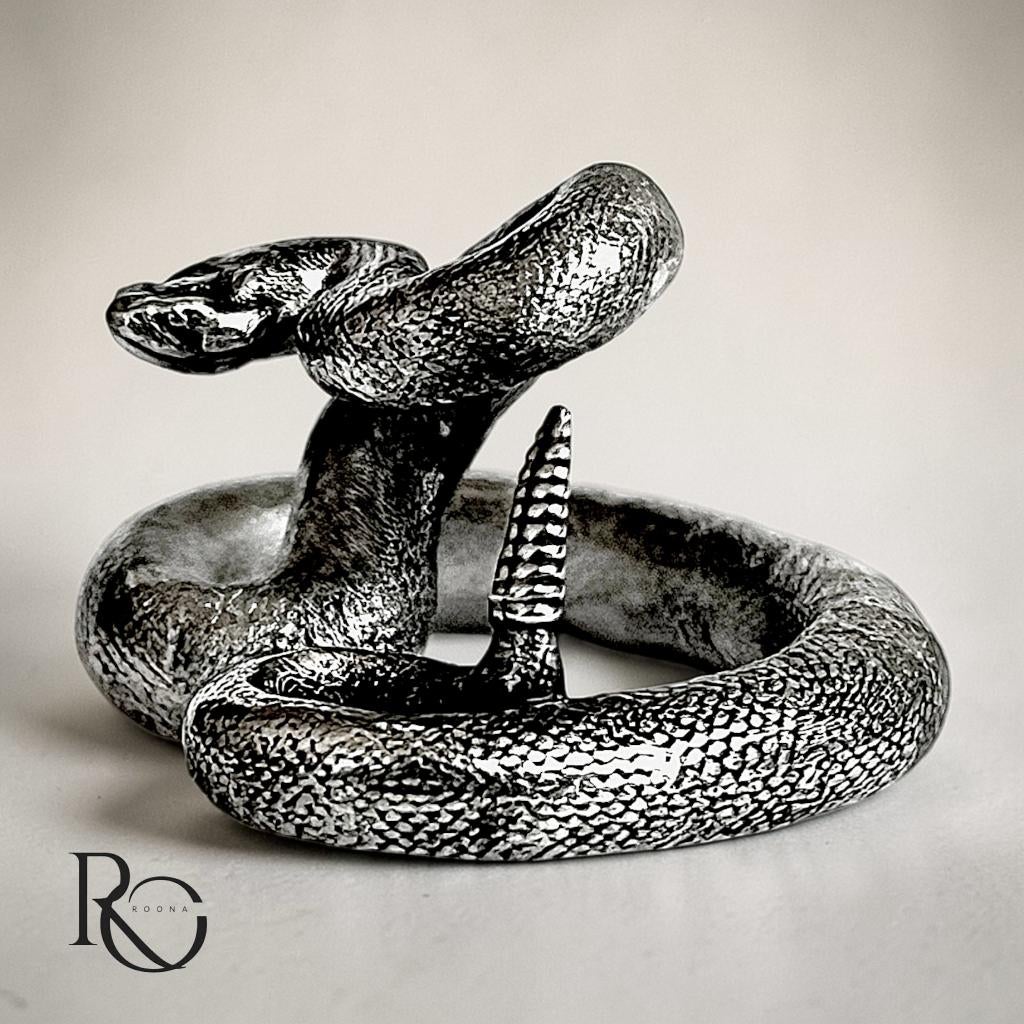 Handgegoten Zilveren Miniatuur – Ratelslang (925 Sterling), Ophalen of Verzenden, Zilver