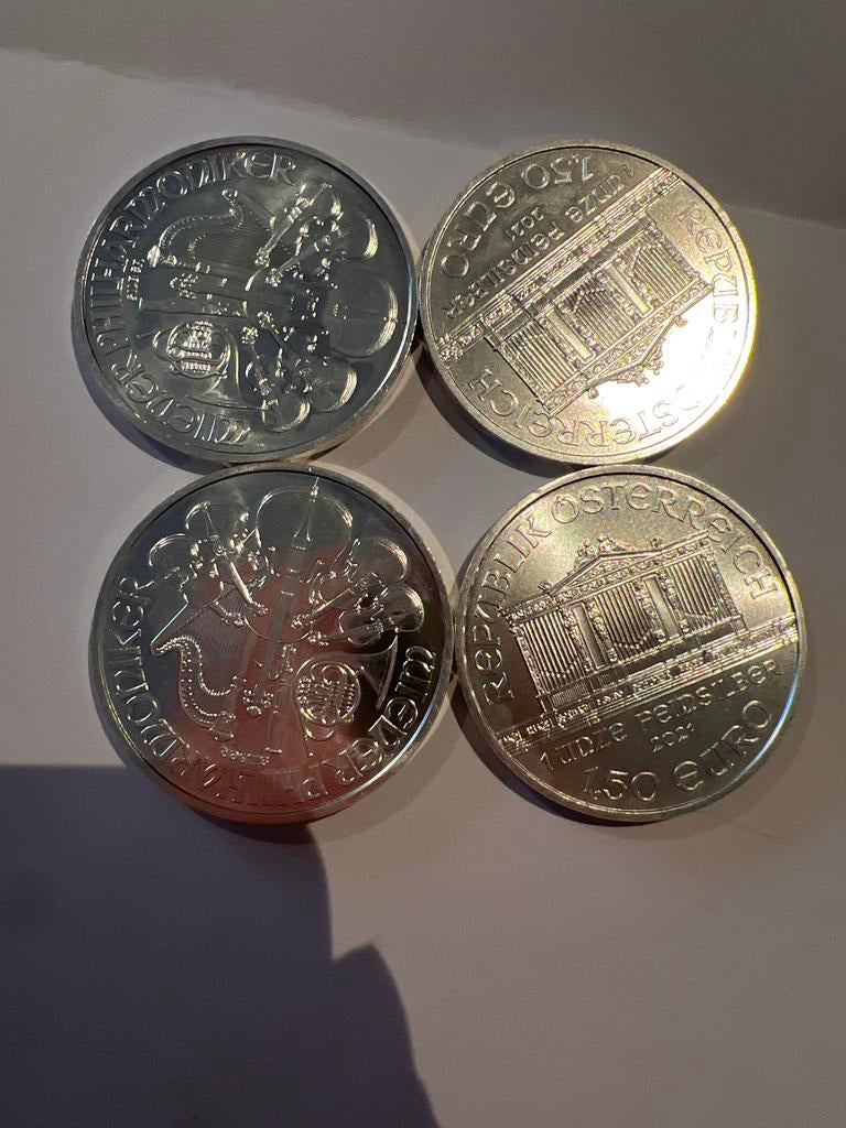 4 Oostenrijkse zilveren munten (Wiener Philharmoniker), Ophalen of Verzenden, Overige waardes, Setje, Zilver