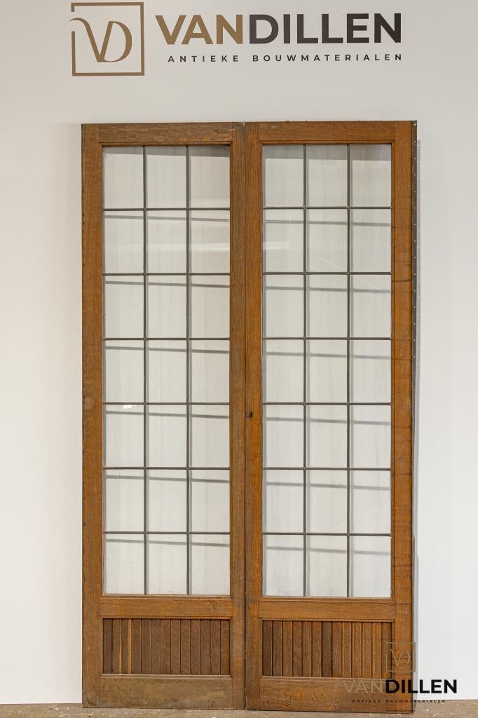 Smalle set antieke ensuite openslaande deuren glas in lood, Gebruikt, Binnendeur, 200 tot 215 cm, Vouwdeur