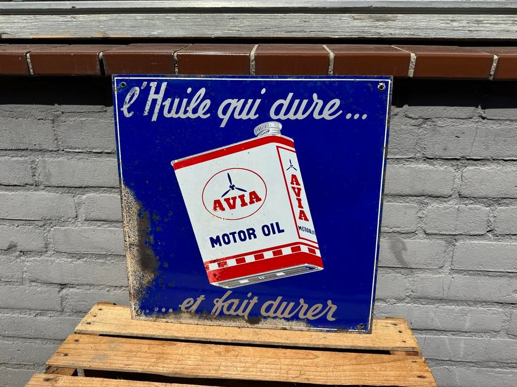 AVIA motor olie oud metalen reclamebord, Ophalen, Reclamebord, Gebruikt, .