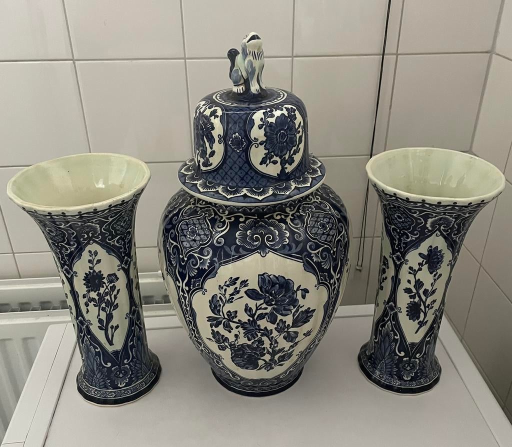 Delfs blauwe vazenset, Antiek en Kunst, Ophalen of Verzenden