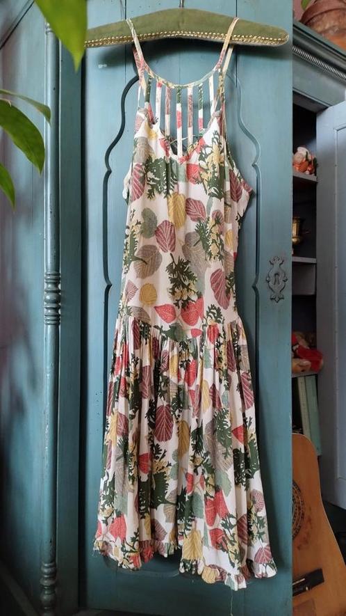 Vintage jurk met blad patroon 00s Ibiza boho M L, Kleding | Dames, Jurken, Zo goed als nieuw, Maat 38/40 (M), Overige kleuren