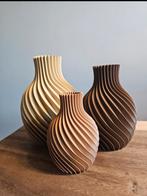 Spiraal vazen set van 3 beige, bruin, terracotta 3D vaas, Overige kleuren, Aardewerk of Porselein, Nieuw, Ophalen of Verzenden