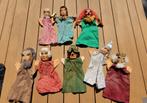 8 handpoppen poppenkast, hout en stof, €60, Ophalen of Verzenden, Gebruikt, Overige typen