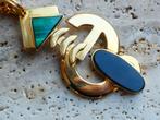 Design hanger - Onyx en Malachiet aan ketting - goud verg., Verzenden, Nieuw, Met edelsteen, Goud