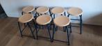 7 houten krukjes met stalen frame (stapelbaar), Ophalen, Gebruikt, Hout