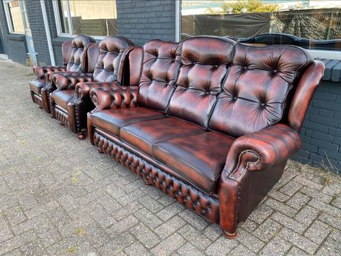 Springvale Chesterfield 3+1+1 zit bankstel roodbruin, Huis en Inrichting, Banken | Bankstellen, Gebruikt, 75 tot 100 cm, Leer