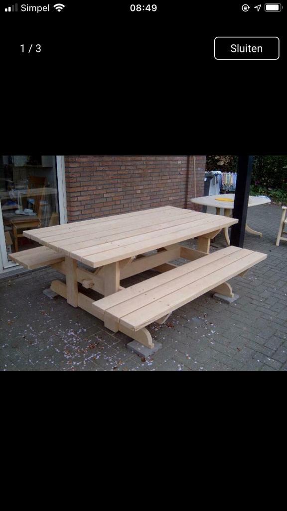 Picknicktafel eiken zwaar, Tuin en Terras, Picknicktafels, Zo goed als nieuw, Rechthoekig, Ophalen