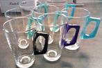 7 theeglazen / koffieglazen met gekleurde oren /handvaten, Huis en Inrichting, Keuken | Servies, Gebruikt, Ophalen of Verzenden