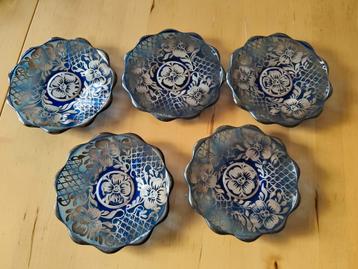 5x antique cobalt blue silver overlay plates beschikbaar voor biedingen