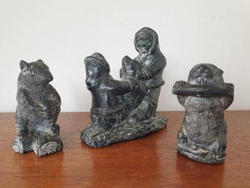 3 Vintage beeldjes The wolf sculptures. Collectie Eskimo's beschikbaar voor biedingen