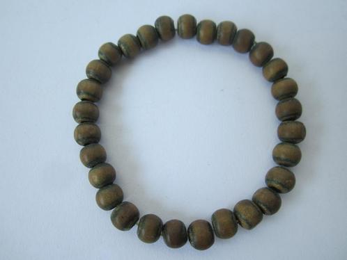 Armband houten kralen elastisch, Sieraden, Tassen en Uiterlijk, Armbanden, Gebruikt, Hout, Bruin, Ophalen of Verzenden