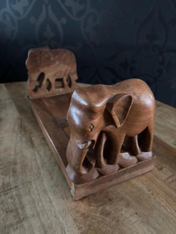 Unieke Houten uitvouwbare Boekensteun – Olifanten, Antiek en Kunst, Kunst | Beelden en Houtsnijwerken, Ophalen of Verzenden