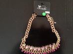 Goudkleurige ketting met roze strass steentjes, Overige materialen, Met strass, Nieuw, Ophalen of Verzenden