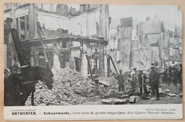 Antwerpen, Schoenmarkt na bombardement 1914, Verzamelen, Ansichtkaarten | Buitenland, Ongelopen, België en Luxemburg, Voor 1920