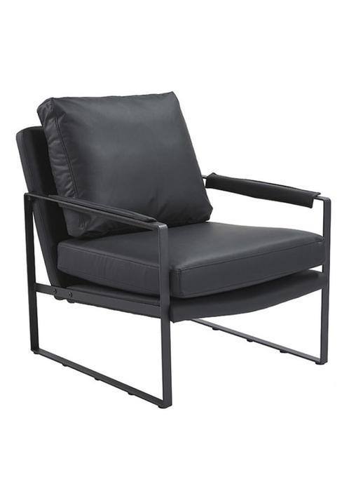 OHNO Furniture Denver - Leather Look Lounge Stoel - Zwart, Huis en Inrichting, Stoelen, Nieuw, Eén, Leer, Metaal, Overige materialen