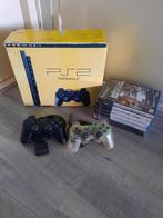 Playstation 2 in doos, Met games, Zwart, Met 2 controllers, Ophalen of Verzenden