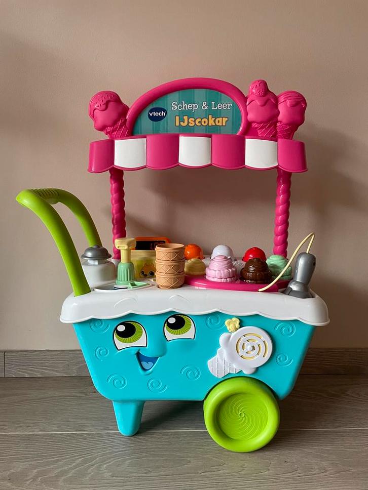 Vtech Schep & Leer IJscokar, Kinderen en Baby's, Speelgoed | Babyspeelgoed, Zo goed als nieuw, Overige typen, Met geluid, Met wieltjes