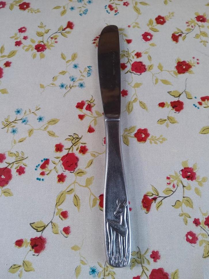 Vintage Retro Amefa kinderbestekje mesje met bambi opdruk, Antiek en Kunst, Antiek | Bestek, Ophalen of Verzenden