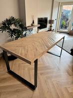 Houten visgraat tafel met stalen poten - 190x90, Huis en Inrichting, Ophalen, Rechthoekig, 150 tot 200 cm, 50 tot 100 cm