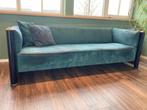 Vintage / retro driepersoons bank - velvet groen, Huis en Inrichting, Retro, vintage, Hout, Rechte bank, 75 tot 100 cm