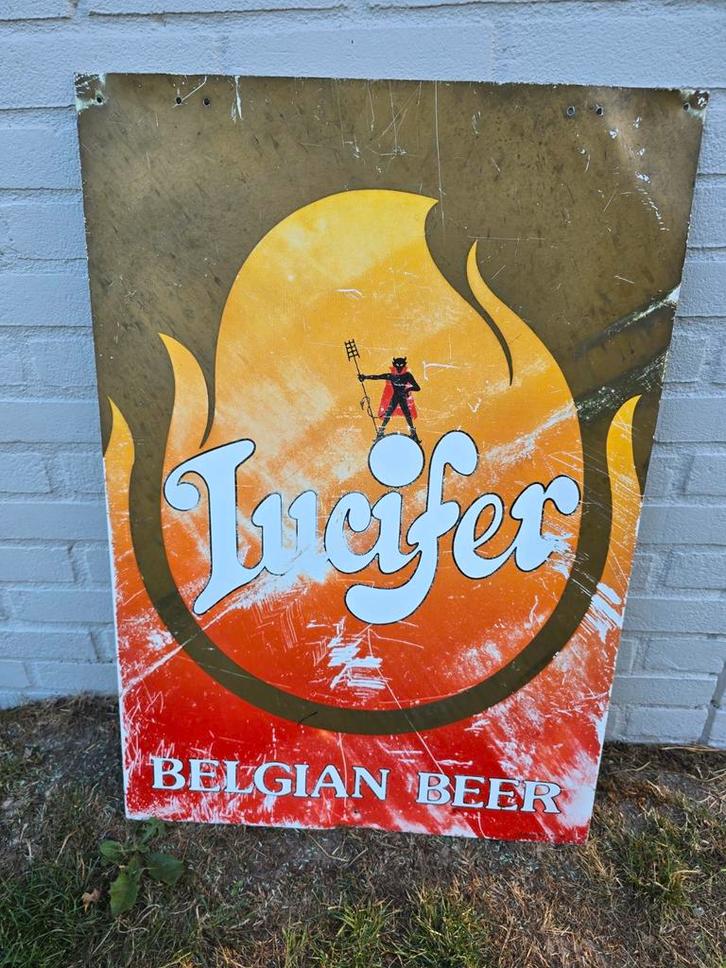 Vintage Bier Reclameborden - Lucifer & Dentergems, Antiek en Kunst, Antiek | Emaille, Ophalen of Verzenden